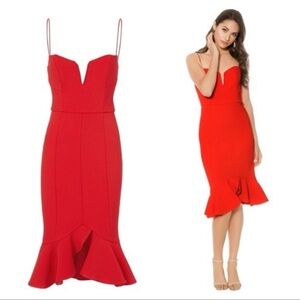Nicholas Sexy Red Fishtail Hem Sweetheart Bustier Dress! Perfect for holidays